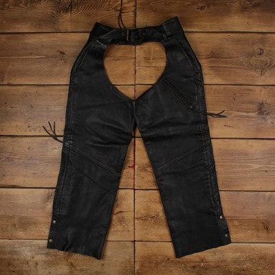 Unik Leder Chaps Hose S Herren 00s schwarz Flechthose verstellbar Biker