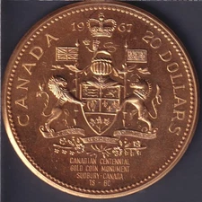 1967 CANADA $20 DOLLAR - Centennial Gold PLATED Coin Monument Sudbury Canada
