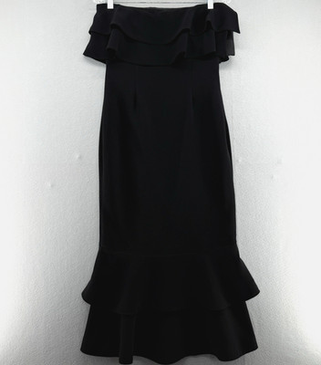 Cinq à Sept Women s 8 Ezana Strapless Black Ruffle Tiered Midi Cocktail Dress