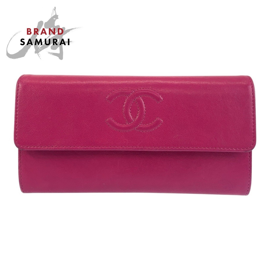 Chanel Pink Gold Leather Long Wallet with Hardware Women 503951 Pre-Owned