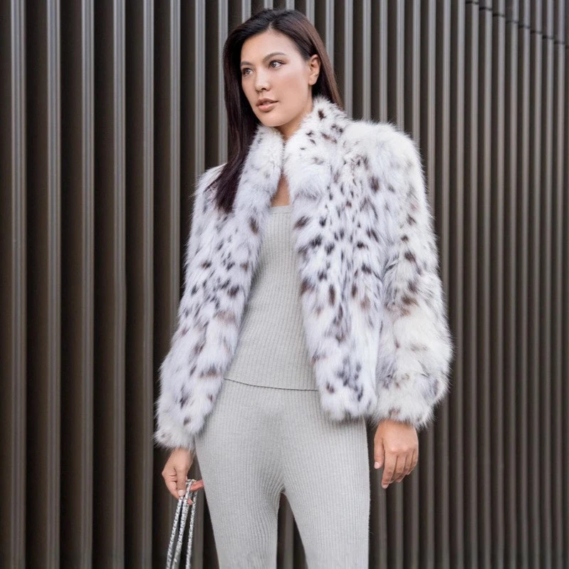 Шуба женщин зимние новый стоячий воротник теплый короткие пятнистые норковые куртки - Изображение 4 из 4