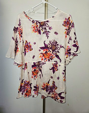 Ladies Floral Blouse, Flutter Sleeve, Round Neck