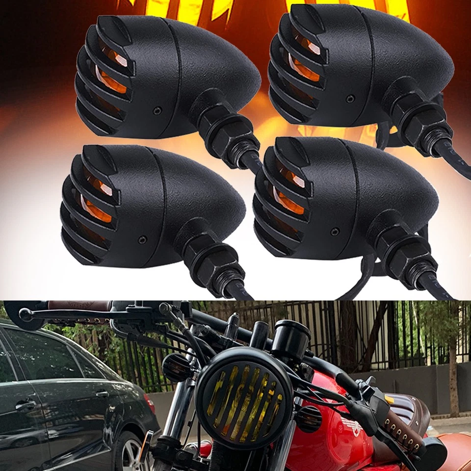 Señales de giro de bala de parrilla de motocicleta para Harley Dany Café Racer Bobber Chopper Foto 3 de 4