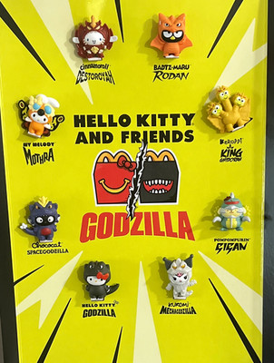 Sanrio Hello Kitty & Friends x Godzilla 8pc Figure Set w/ Accessory