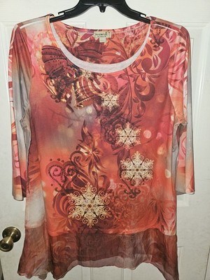 Women's 3/4 Sleeve One World Live And Let Live Sz 1X -Nice!