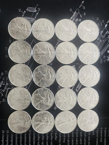 2021 Silver Eagle Roll (20) Coins  BU .999 Tube of American Eagle Type 1