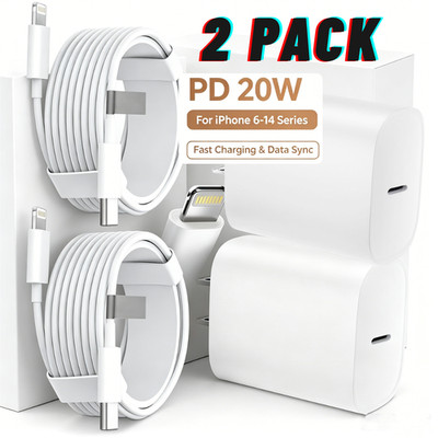 2X 20W Fast Charger For iPhone 11 12 13 14 15 16 17 Air iPad USB C Type C Cable
