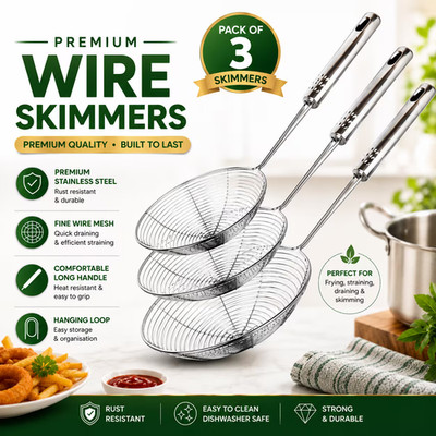 3-teiliges Küchenhelfer Edelstahl Spinnensieb Set