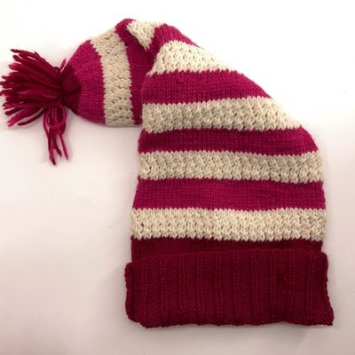 Home Knit Stocking Winter Cap White Pink Red Stripes