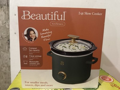 Beautiful 2 Qt Slow Cooker Thyme Green, 3 Settings, Temp Control, Ceramic Pot