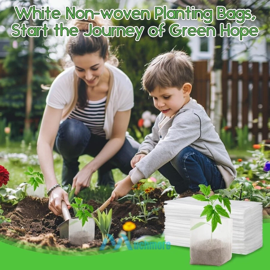 100x Nonwoven Fabric Nursery Plant Grow Bags Biodegradable Seedling Starter Pot - Image 2 of 4