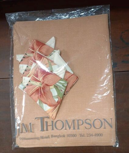 Jim Thompson Silk Placemats And Napkins Set Peach & Floral Opened Package - Picture 6 of 6
