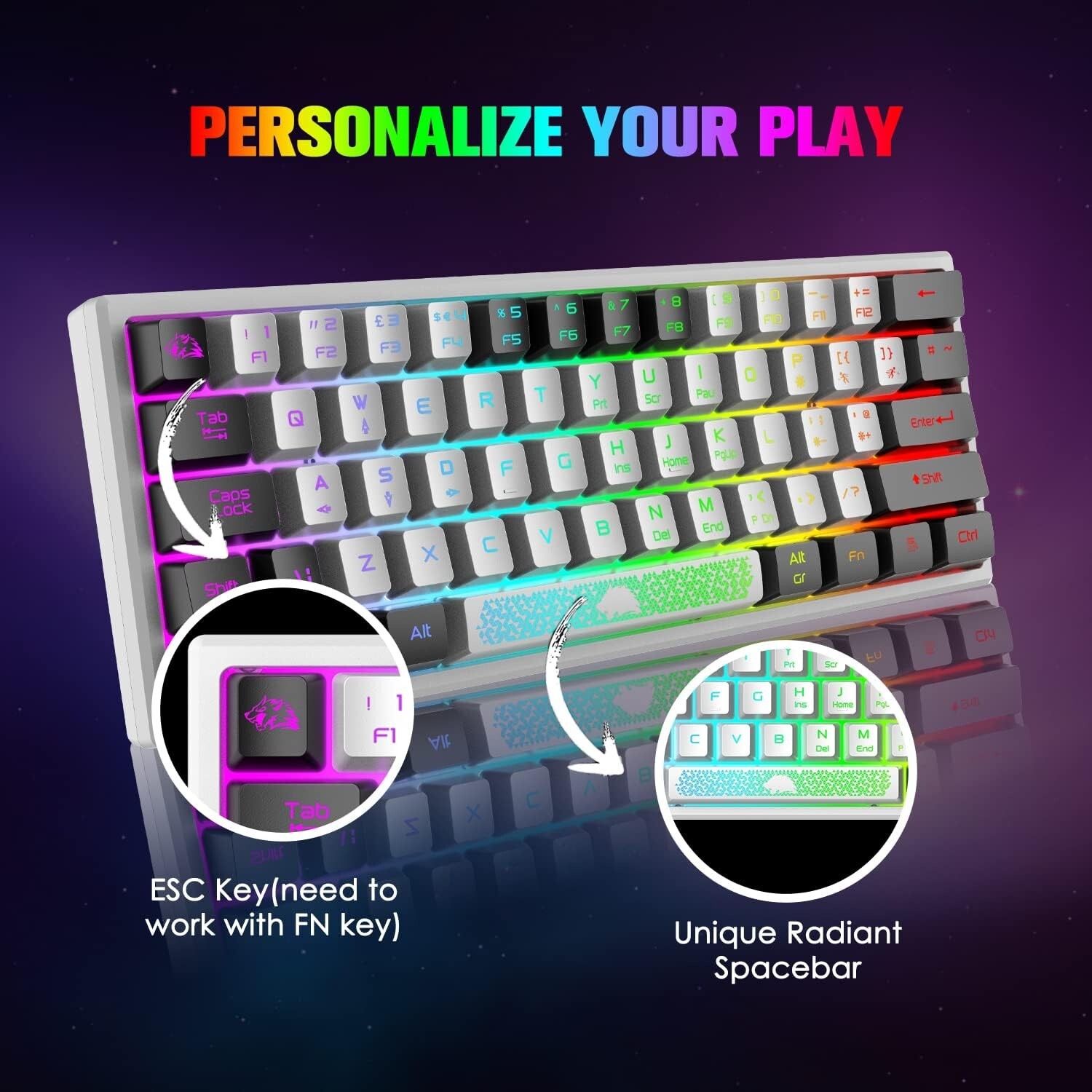 ZIYOULANG Wired Min Gaming Keyboard USB Mechanical Touch RGB Backlit White&Black