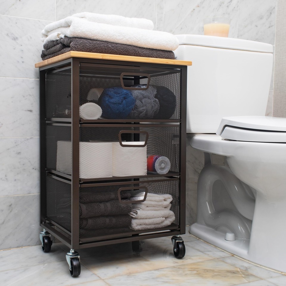 Cart with Drawers, Office Organizer, Storage, Bathroom, Metal Mesh, 15.