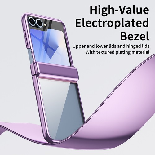 For Samsung Galaxy Z Flip6, Luxury Hinge Planting Clear Case Cover Glass Film - Picture 7 of 25