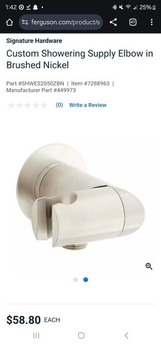 Signature Hardware SHWES2050ZBN Swivel Water Supply Elbow Bath Shower Tub Silver