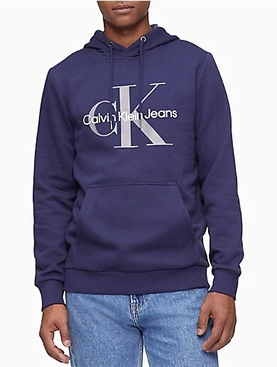 Calvin Klein Monogram Logo Fleece Lined Hoodie in Navy Men's X-Small | eBay