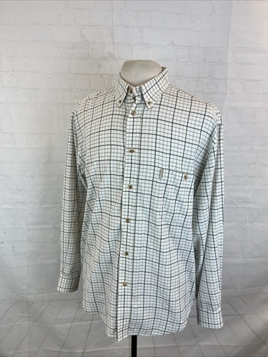 Beretta Men's Beige Plaid Cotton Dress Shirt SIZE L $128