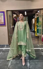 Stylish Light Green Chinon Silk Salwar Kameez With Dupatta For Wedding