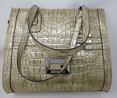 NEW (flaw) GUESS Y2K Women's Beige Croc Embossed Large Tote Bag