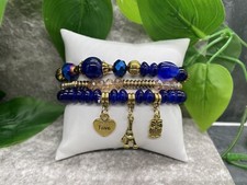 3 PC Handmade Boho Beaded Stackable 6.5" Plus Stretch Bracelet Set New A2593