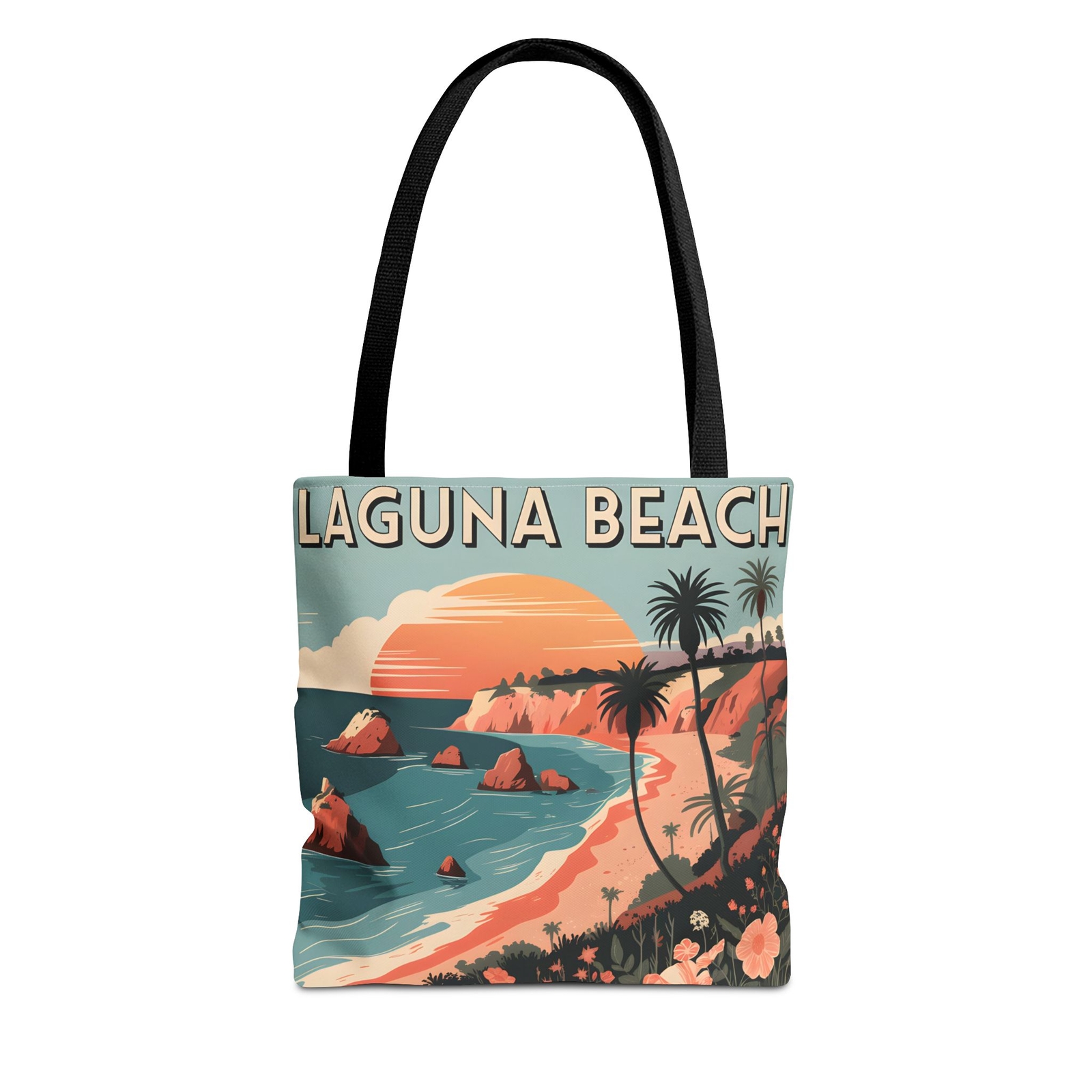Laguna Beach Tote Bag Coastal Design All Over Print Artistic Beach Accessory