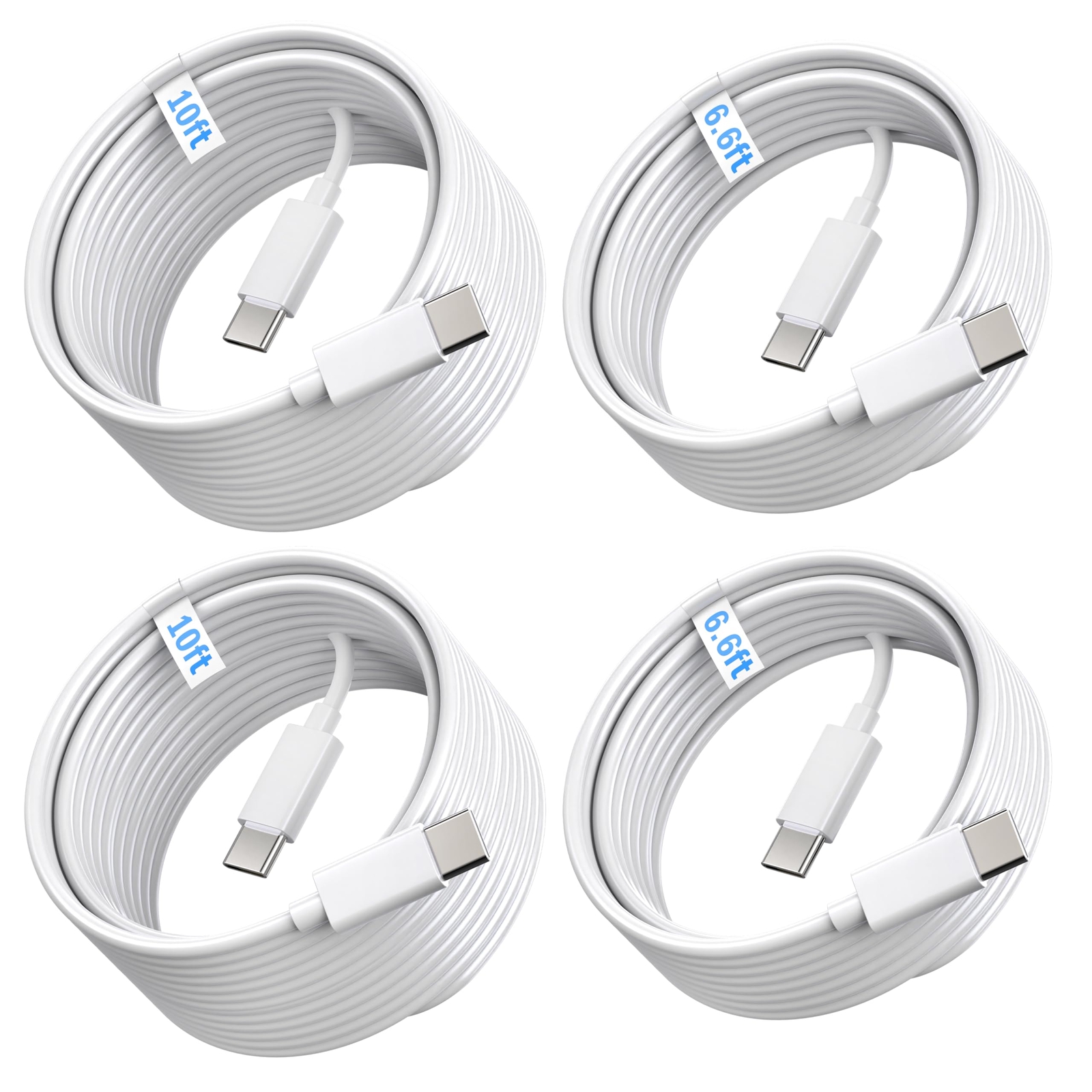 4-Pack USB-C Cables 2x6ft & 2x10ft 60W Fast Charging Type-C to Type-C
