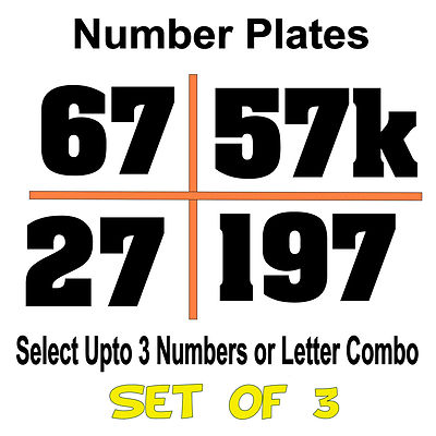 Custom Racing Number Plate Vinyl Decals - Kart MX Dirt Bike Set of 3