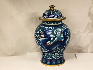 19th Chinese Ming Style Dragon Cloisonne Jar And Cover