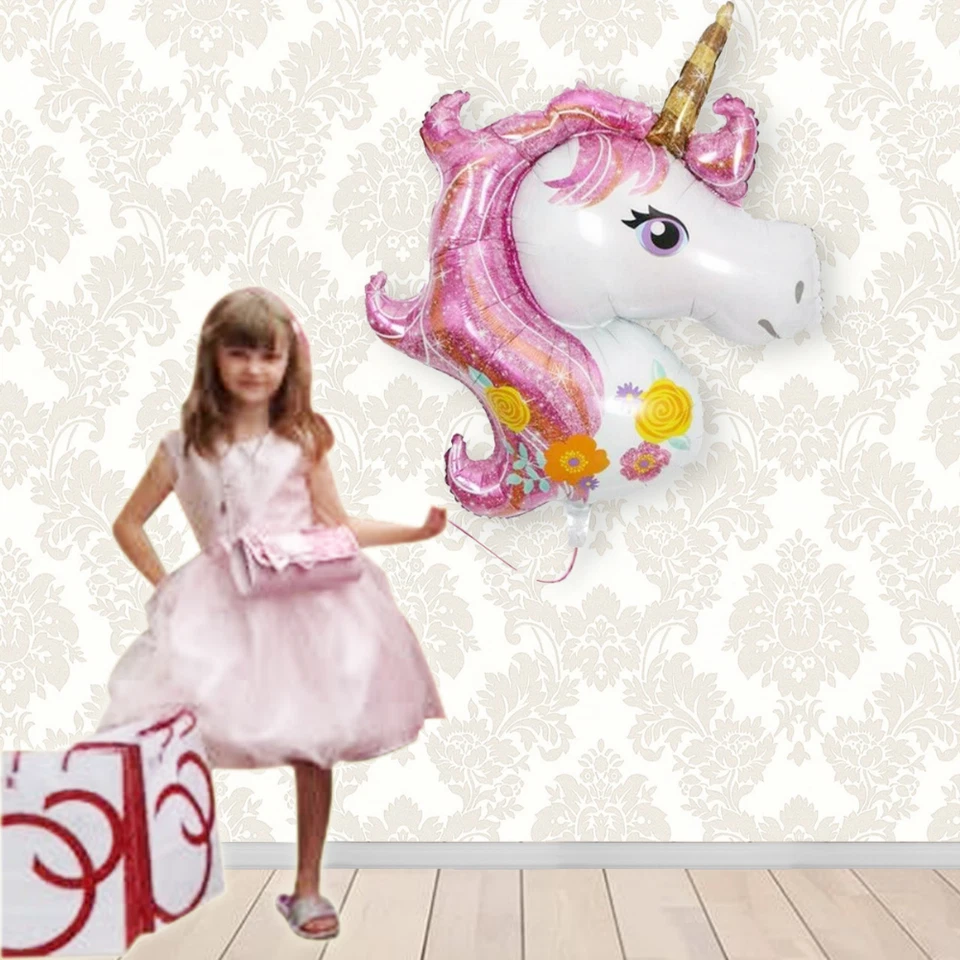 JUEGO PASTEL COMPLETO 139 piezas Arco Globo + Unicornio ROSA PÚRPURA + LOTE FELIZ CUMPLEAÑOS Foto 4 de 4