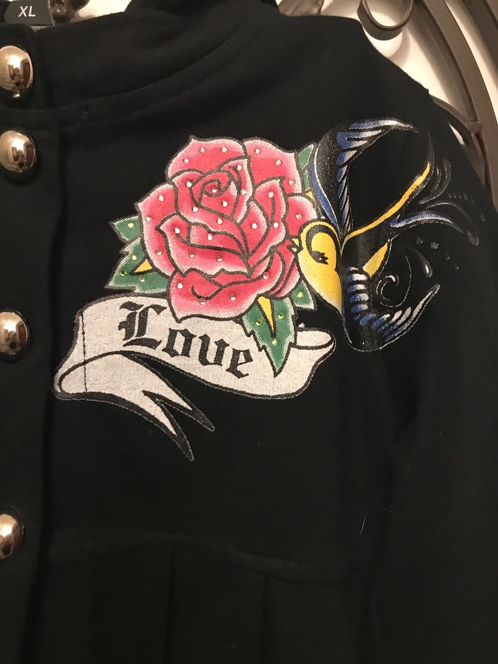 Chaqueta con capucha polar negra 100 % algodón M Flowers by Zoe para niña Foto 4 de 4