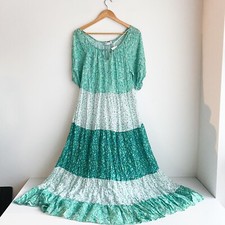 Zara NWT Teal Turquoise Micro Floral Tiered Maxi Dress M