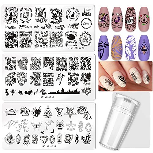 Nail Stamping Template Kit Fingernails Stencil Stamper Scraper Manicure Tool