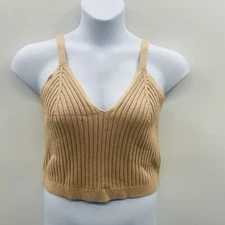 Aerie Womens Size XXL Sleeveless Ribbed Sweater Knit Crop Tank Top in Tan 1007
