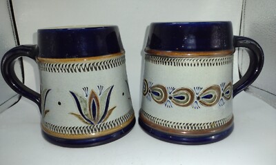 Lerchen Handarbeit Ceramic Coffee Mug Signed 22oz Cobalt Blue Floral Art Pottery