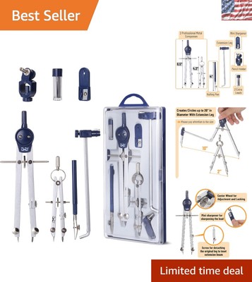 Ultimate Geometry Tool Kit - 7-Piece Metal Compass Set for Students & Engineers