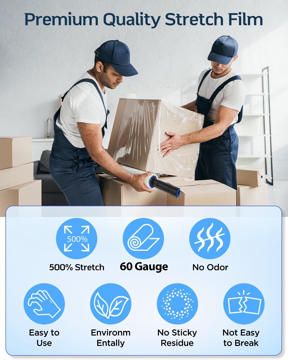 Stretchfolie Mit Griff – Industriestärke, 27,9 Cm X 300 M, 60 Gauge (15 Mikron), Transparent, Selbsthaftend Für Verpackung & Umzug