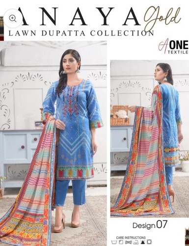 ANAYA GOLD LAWN DUPATTA COLLECTION BY A-ONE -D-07, SIZE: LG, NIP, FREE SHIPPING