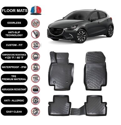 Floor Mats Liner For Mazda 2 Gasoline (2015-2022)  Waterproof 4D Molded 4Pcs