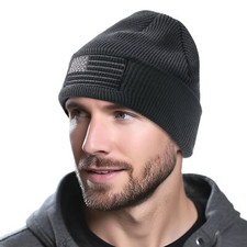 OUTDOOR SHAPING American Flag Embroidered Knit Cuffed Beanie for Men Women Ta...