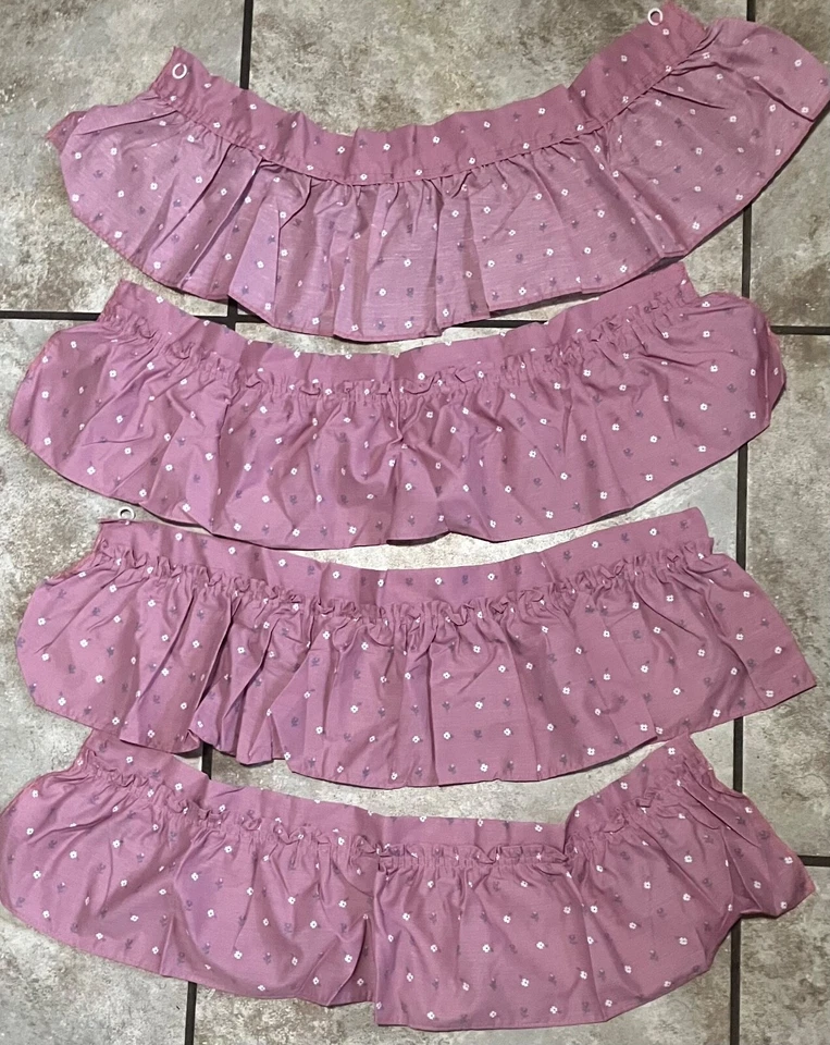 CURTAINS Vtg For Large Window One Set 60 x 48 in. Ruffles & Tie-Backs MAUVE*USA* - Image 2 of 3