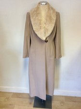 Brand New Jacques Vert Beige Wool & Cashmere Detachable Fur Collar Coat Size 12