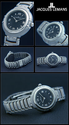 Ladies JACQUES LEMANS Swiss Made Guilloche Dial Titanium Look Watch JL-870 