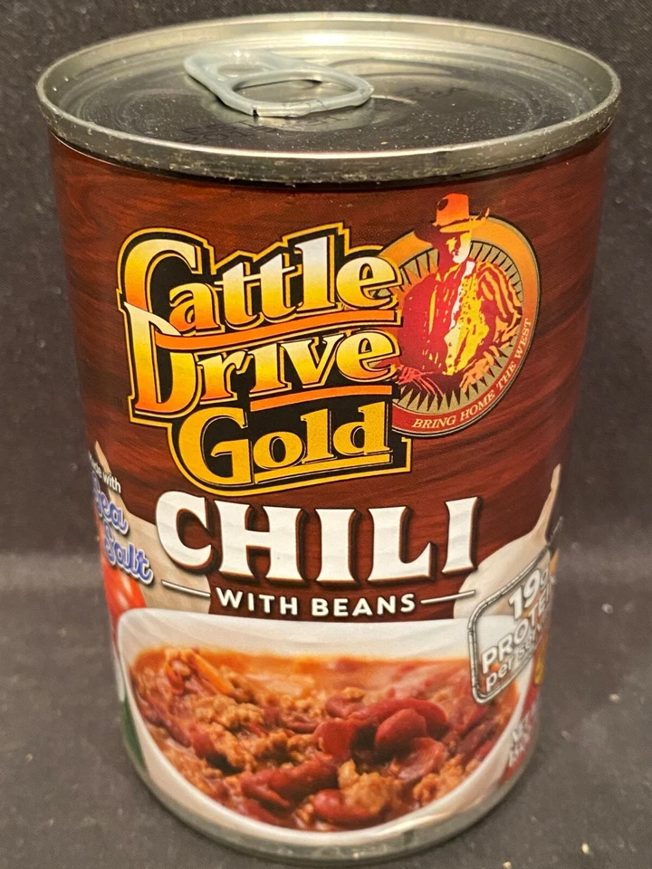 Cattle Drive Gold Beef Chili con frijoles enlatados con carne 8-15 oz latas EZ-Open Foto 4 de 4