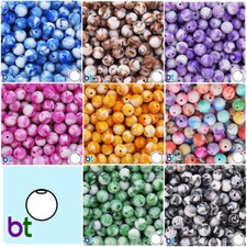 BeadTin Marbled 12mm Round Plastic Craft Beads 75pcs - Color Choice