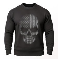 USA Skull Sweatshirt | Distressed American Flag Skull | Unisex Warm Crewneck