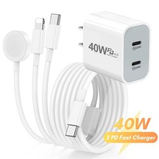 Magnetic 2/3-in-1 Fast Charger Cable For iPhone Apple Watch USB C Power Adapter