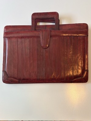 Genuine Eel Skin Burgundy Vintage Briefcase Messenger Bag Made in Korea