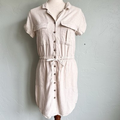 Thread  & Supply Women's Beige Linen Blend Button Up Dress XS Resort Vacation