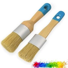2X Chalk and Wax Paint Bristle Brushes Set Wood Furniture Home Wall Decor Tools